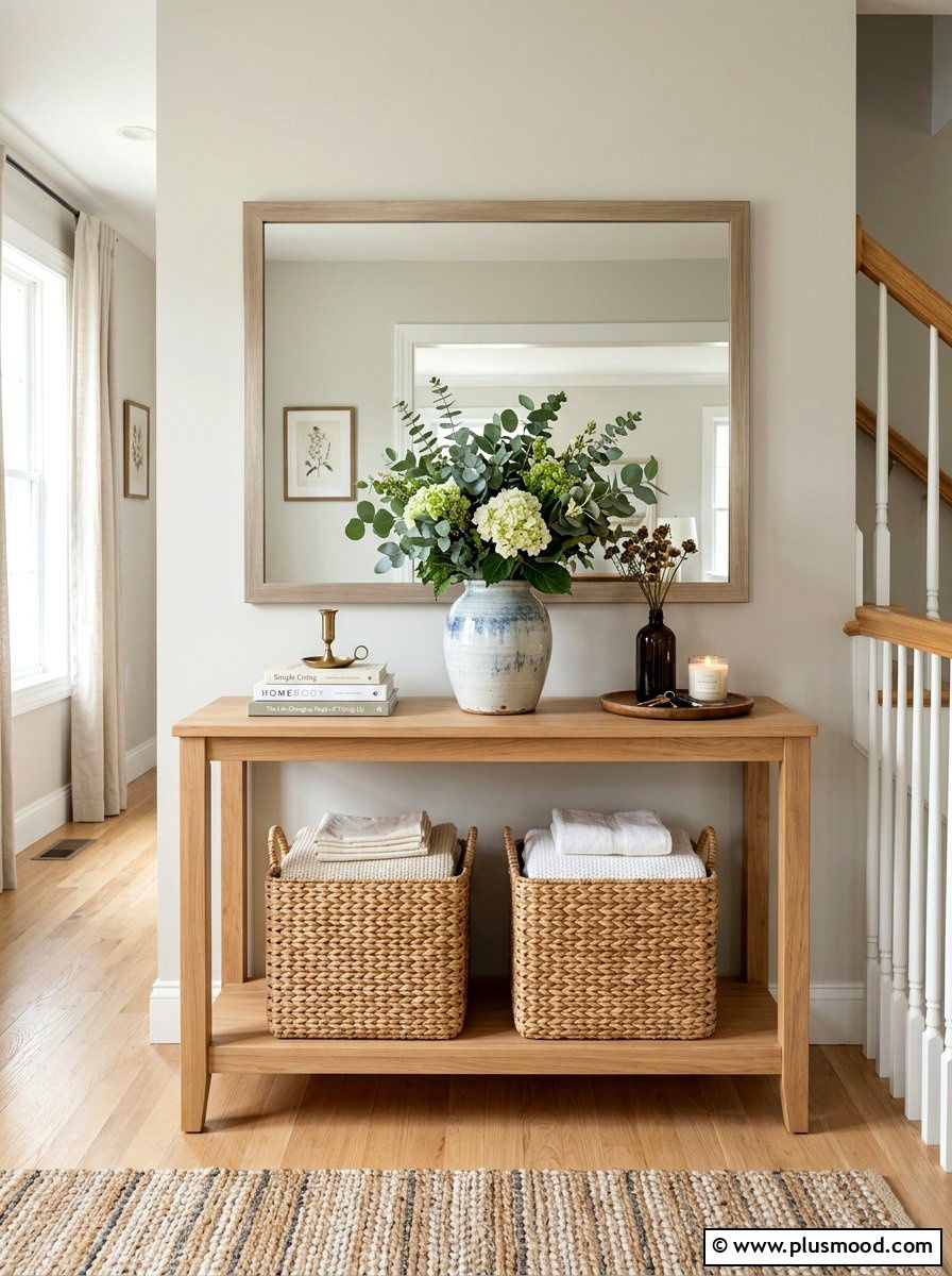 Square Hyacinth Basket Console Table - 25 summer blanket basket ideas for living room
