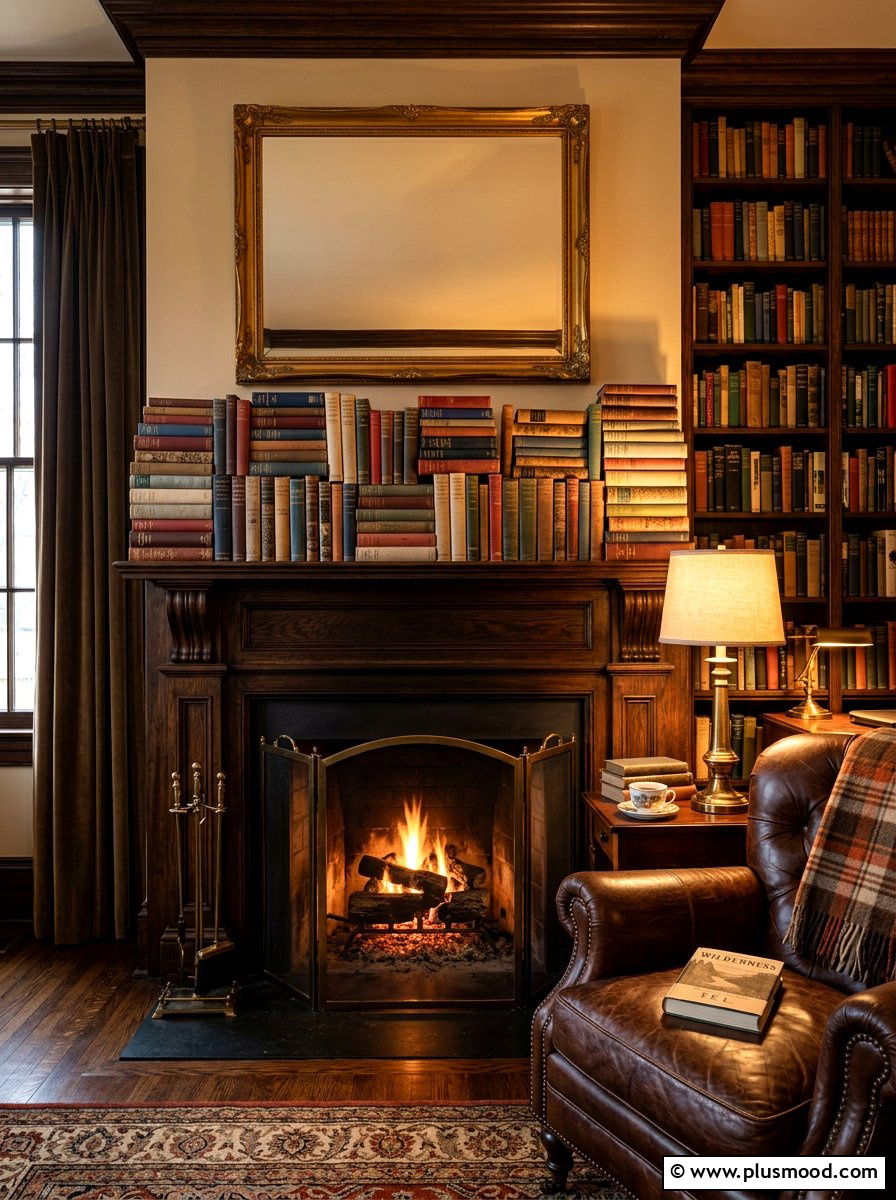 Stacked Book Mantel - 25 summer to fall mantel ideas