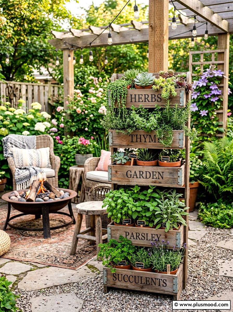 Stacked Crate Planter - 25 small backyard ideas with wooden planter