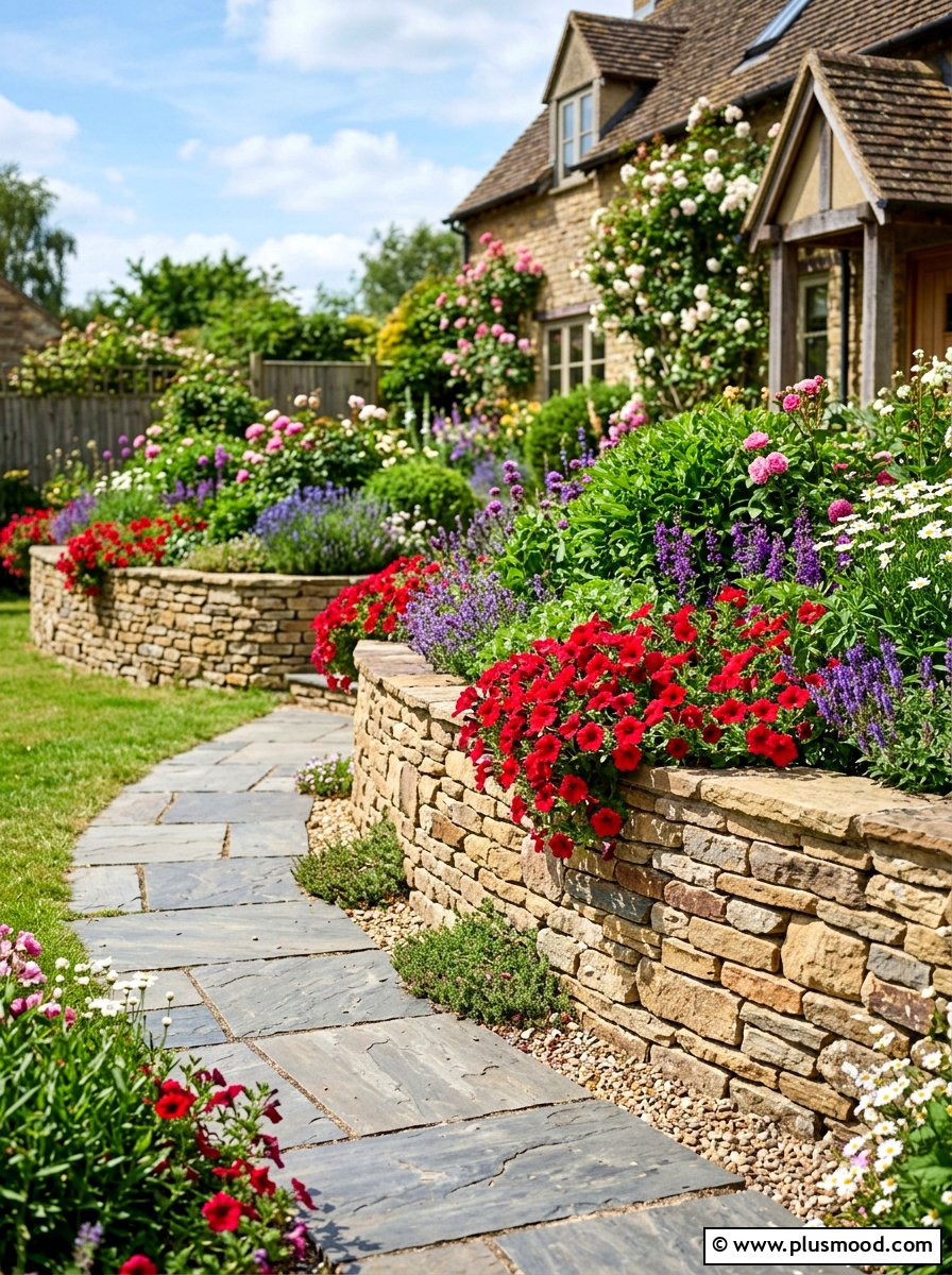 Stacked Flagstone Flower Bed - 25 summer retaining wall landscaping ideas