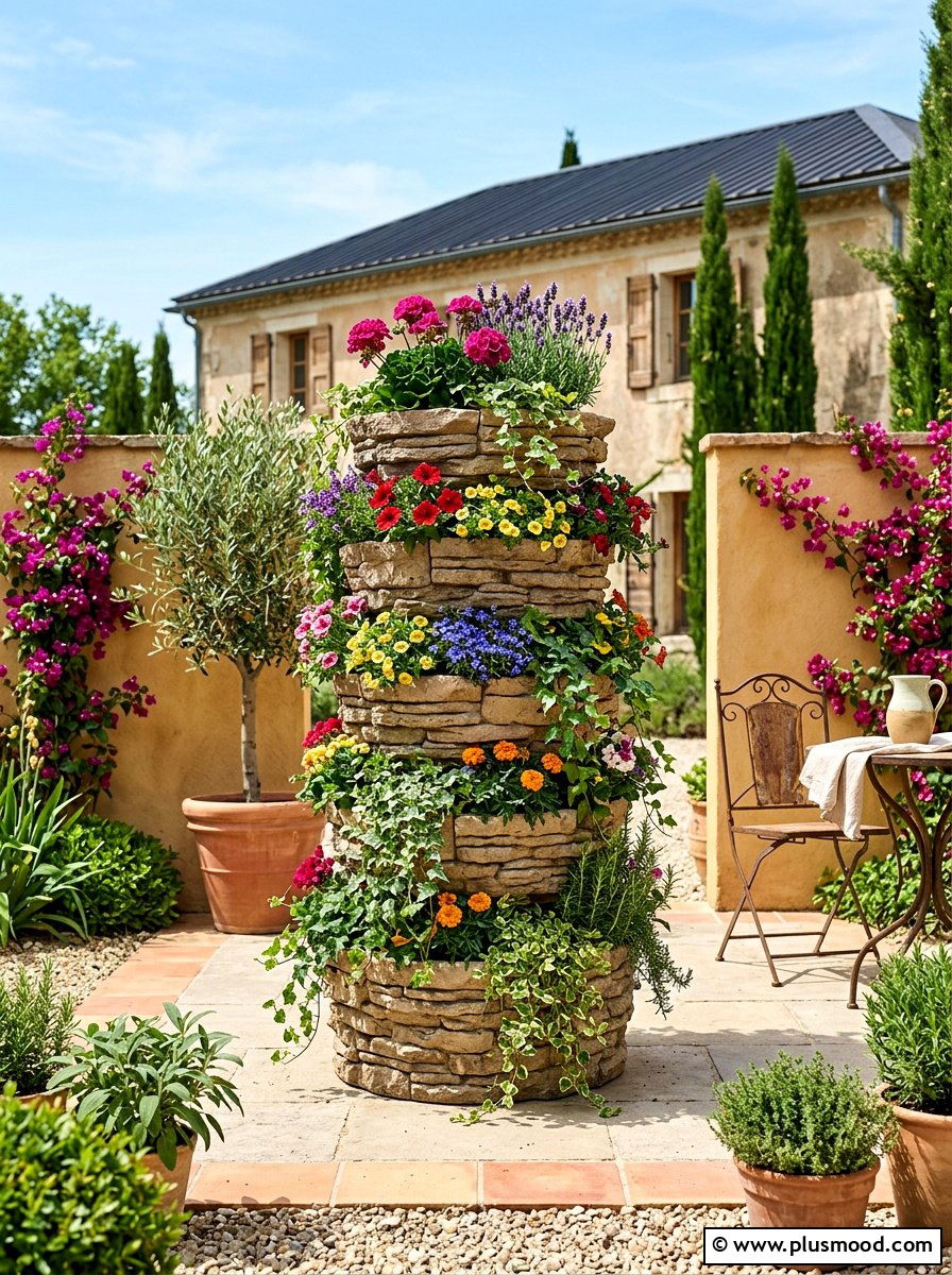 Stacked Planter Garden Tower - 25 small backyard ideas with vertical garden