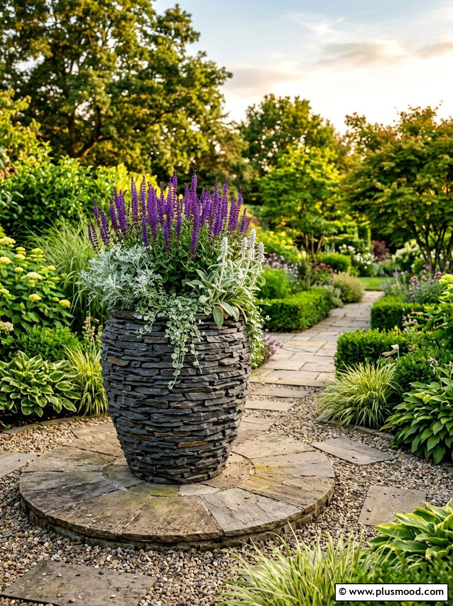 Stacked Slate Urn - 25 summer fountain ideas for backyard