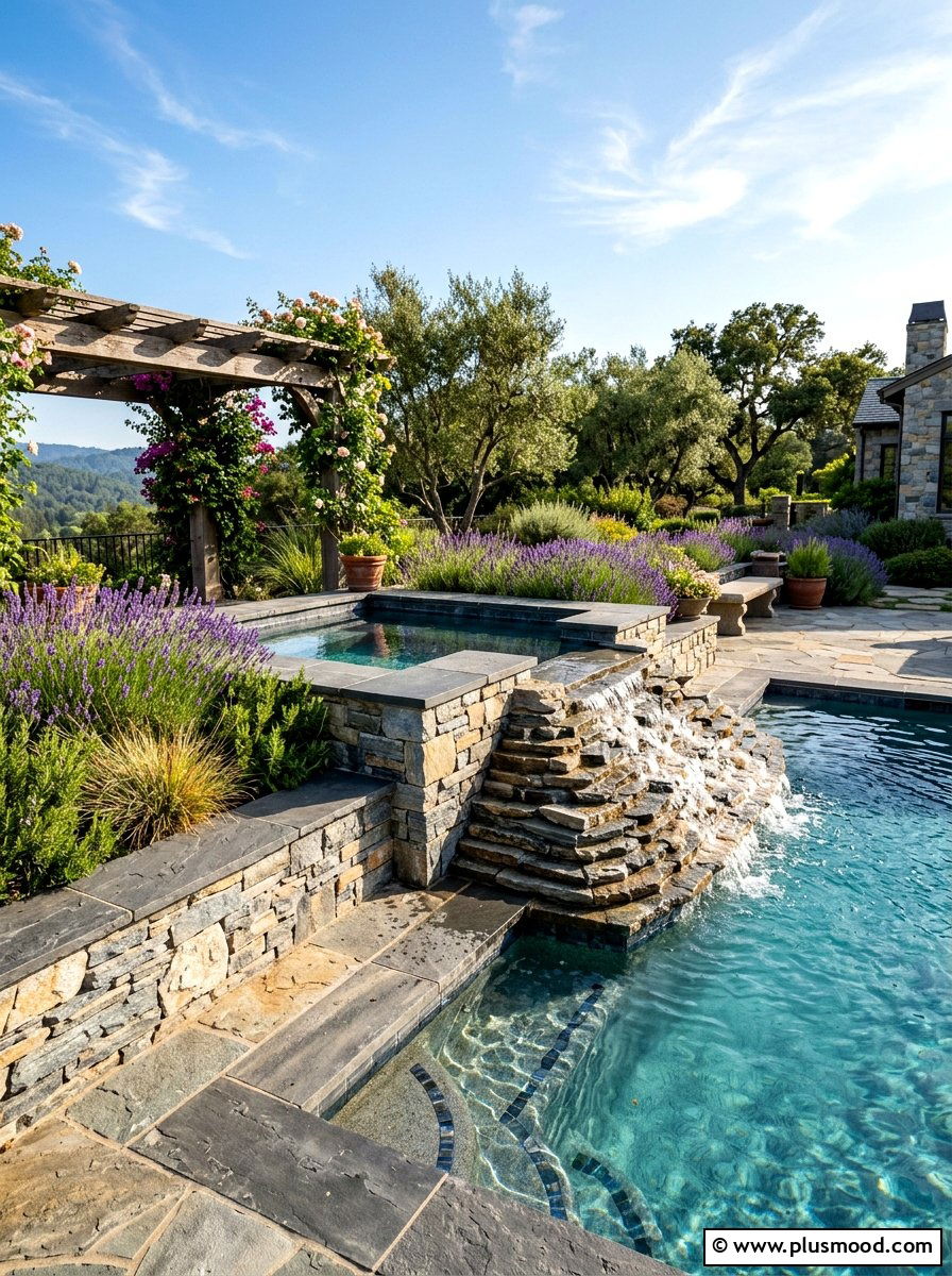 Stacked Stone Spillway - 25 pool landscaping ideas with water features