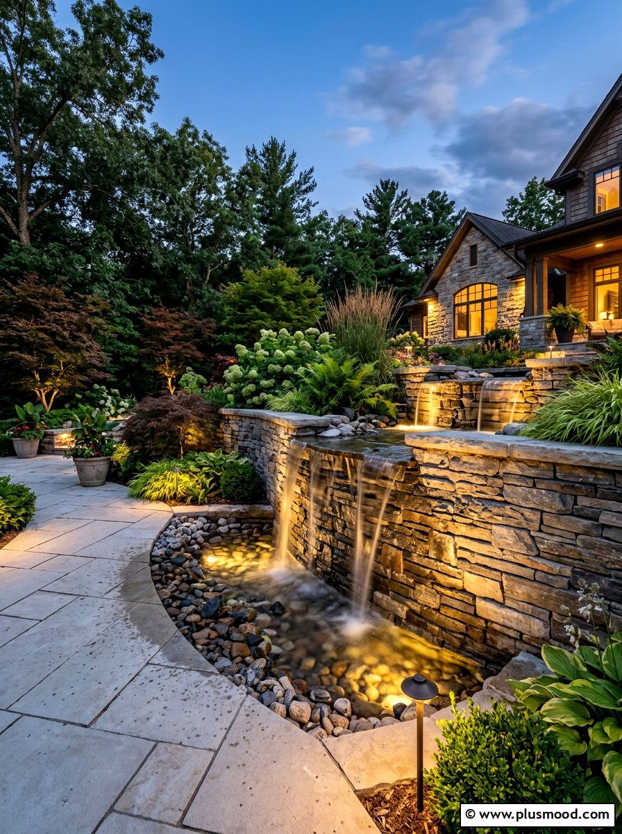 Stacked Stone Water Feature - 25 pool landscaping ideas with waterfalls