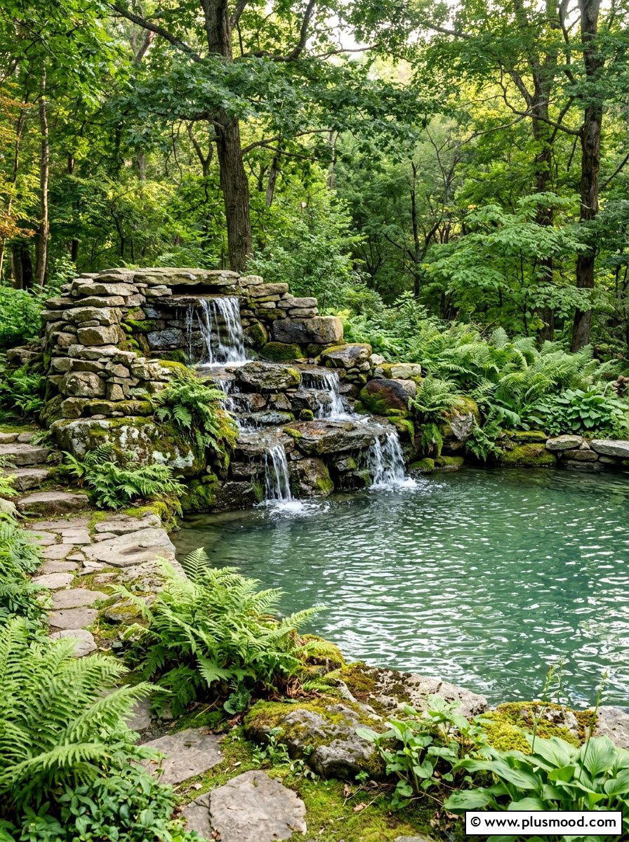 Stacked Stone Waterfall Feature - 25 pool landscaping ideas for Florida homes