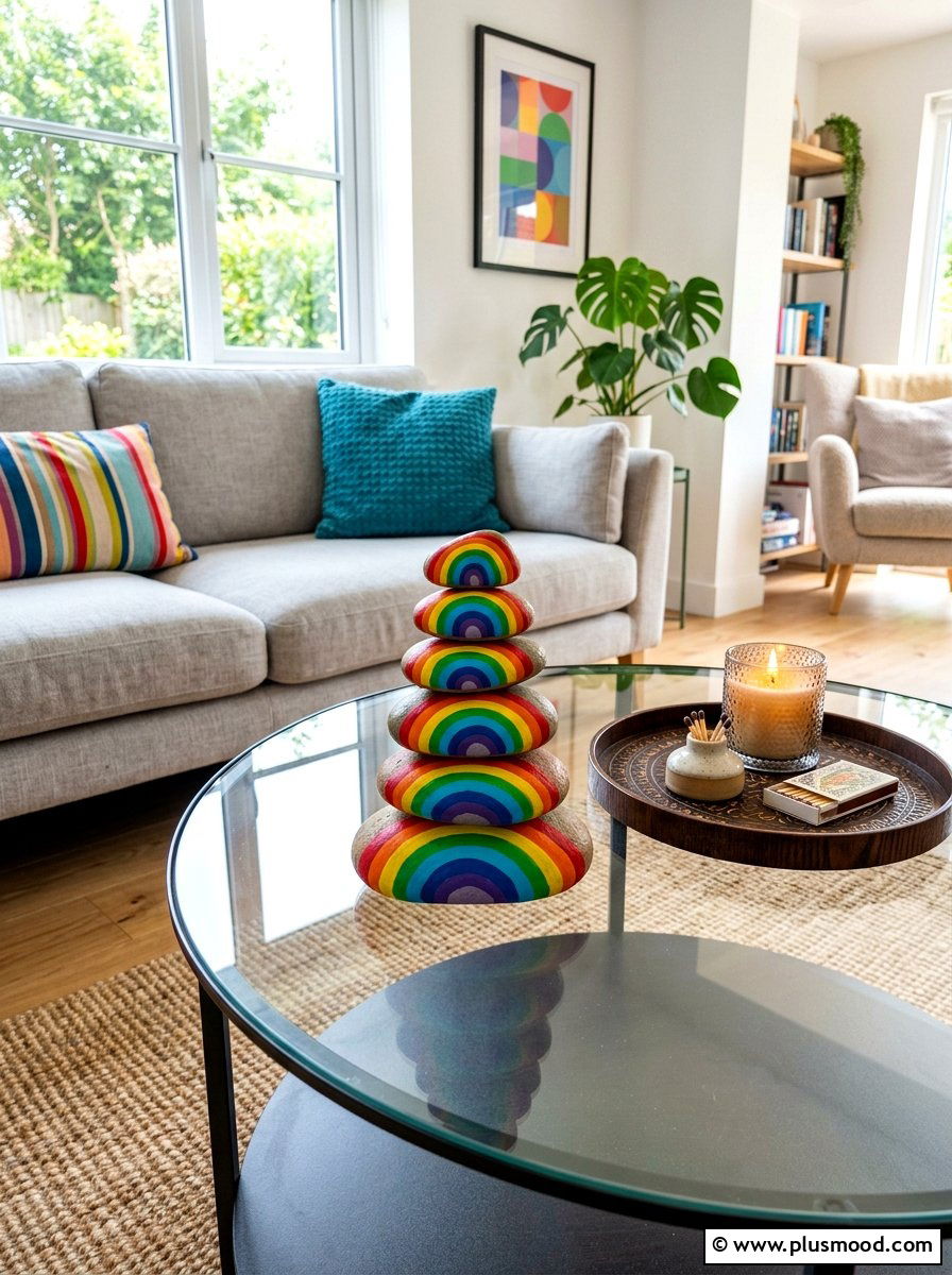 Stacked rainbow stone - 25 painted rock ideas with rainbow design