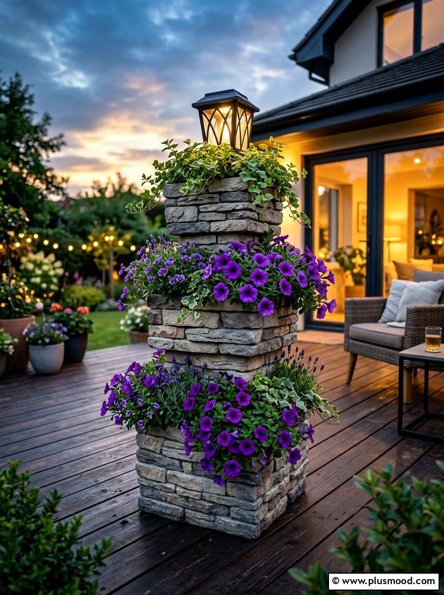 Stacked solar light planter - 25 summer stacked planter ideas