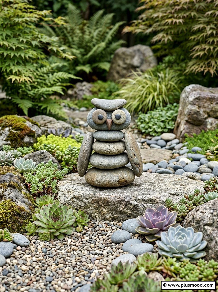 Stacking stone owl - 25 painted rock ideas with owls