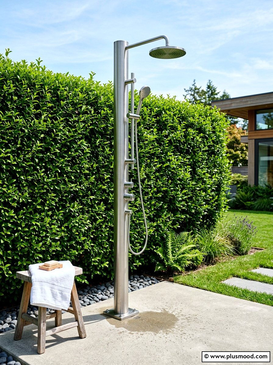 Stainless steel outdoor shower - 25 summer outdoor shower ideas