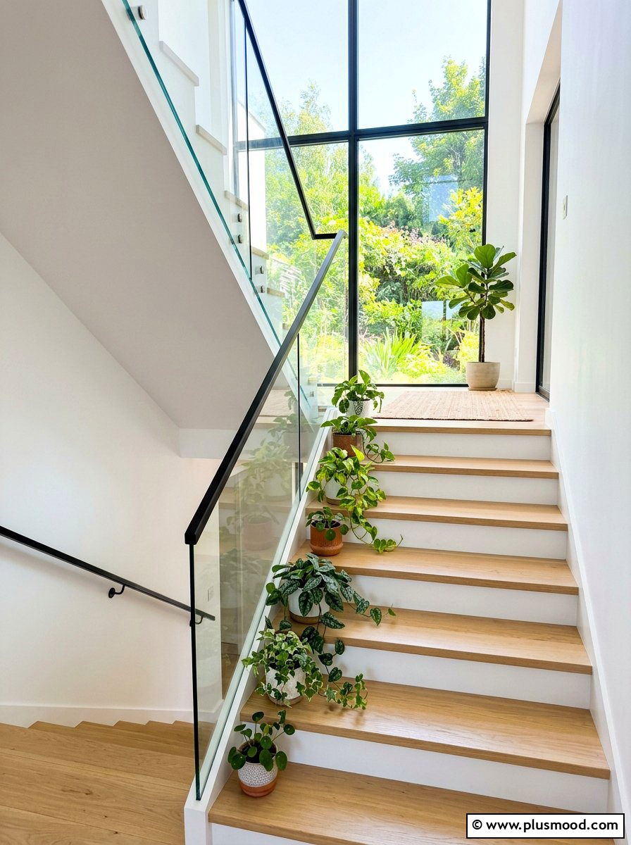 Staircase greenery accent - 25 summer decor ideas with greenery