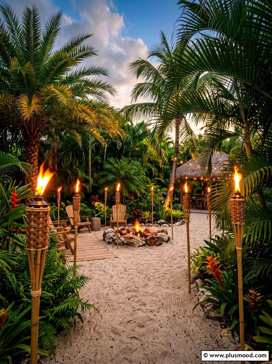 Standing bamboo tiki torches - 25 summer outdoor lighting ideas for parties