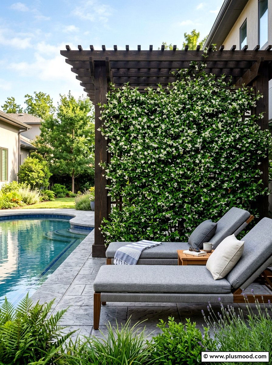 Star Jasmine Wood Trellis - 25 pool landscaping ideas with climbing plants