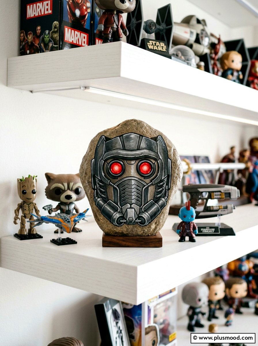 Star Lord Helmet - 25 painted rock ideas with superhero theme