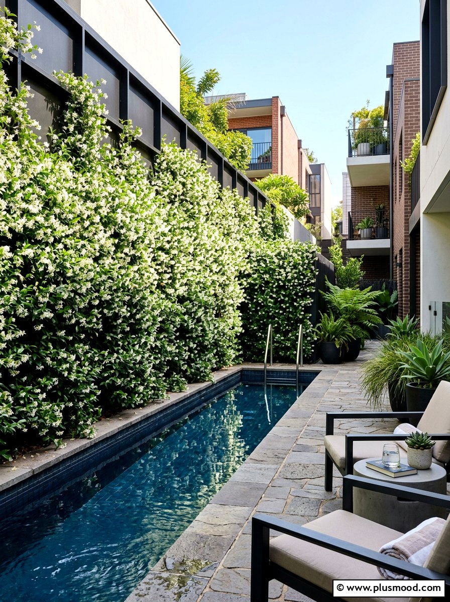 Star jasmine pool hedge - 25 pool landscaping ideas with hedge border