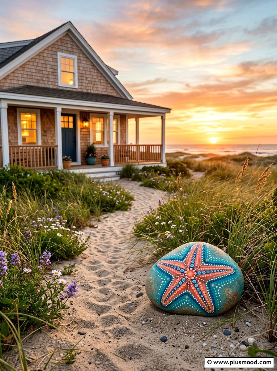 Starfish Rock Pattern - 25 painted rock ideas with ocean theme