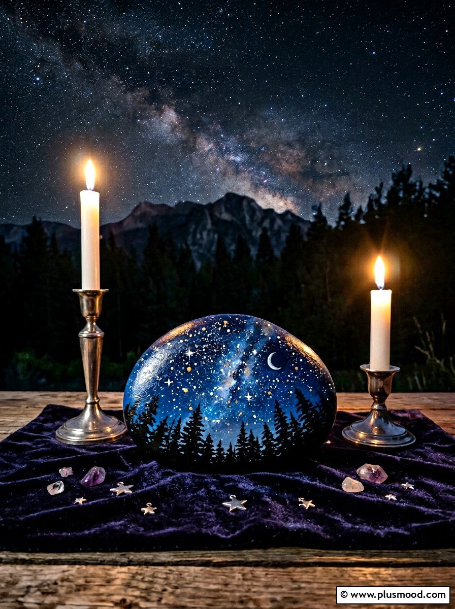 Starry Night Sky - 25 painted rock ideas with landscapes