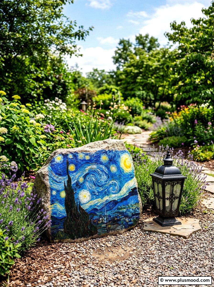 Starry Night Stone - 25 painted rock ideas with glow in the dark paint