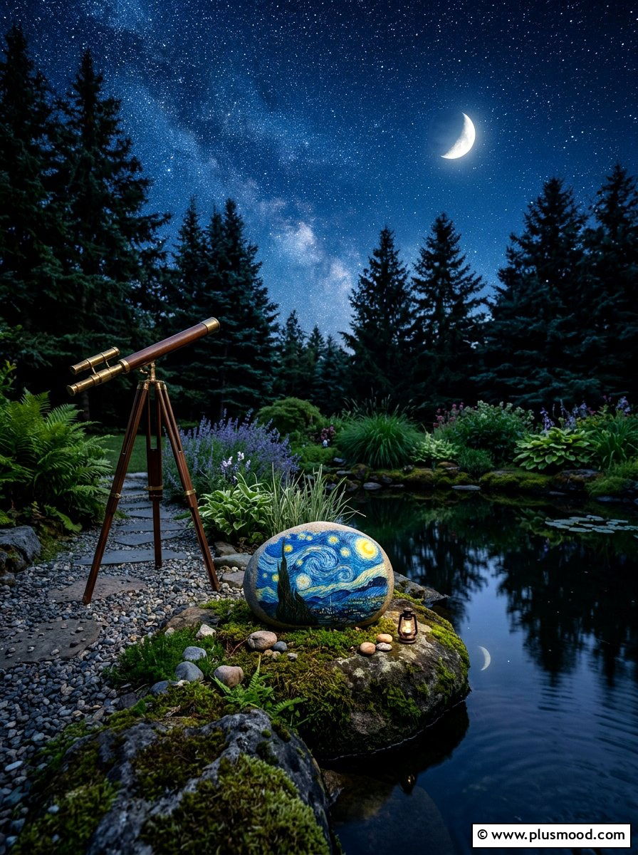 Starry Night - 25 painted rock ideas for koi pond decor