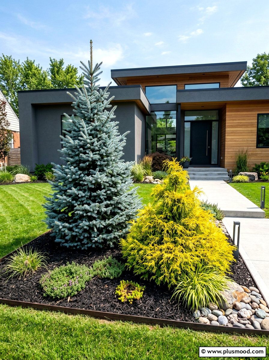 Statement Conifer Trees - 25 summer front yard garden ideas
