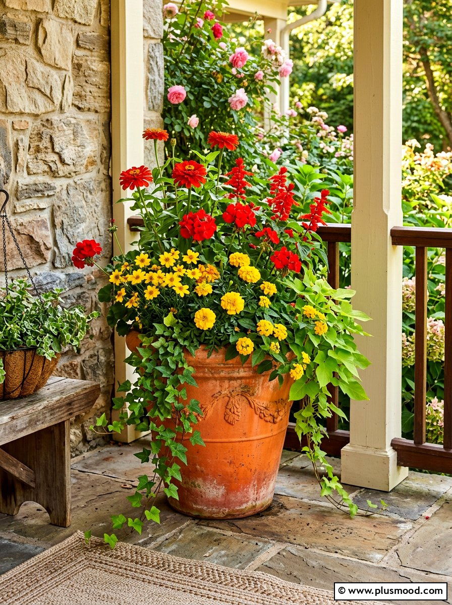 Statement floral pot - 25 summer porch corner decor ideas