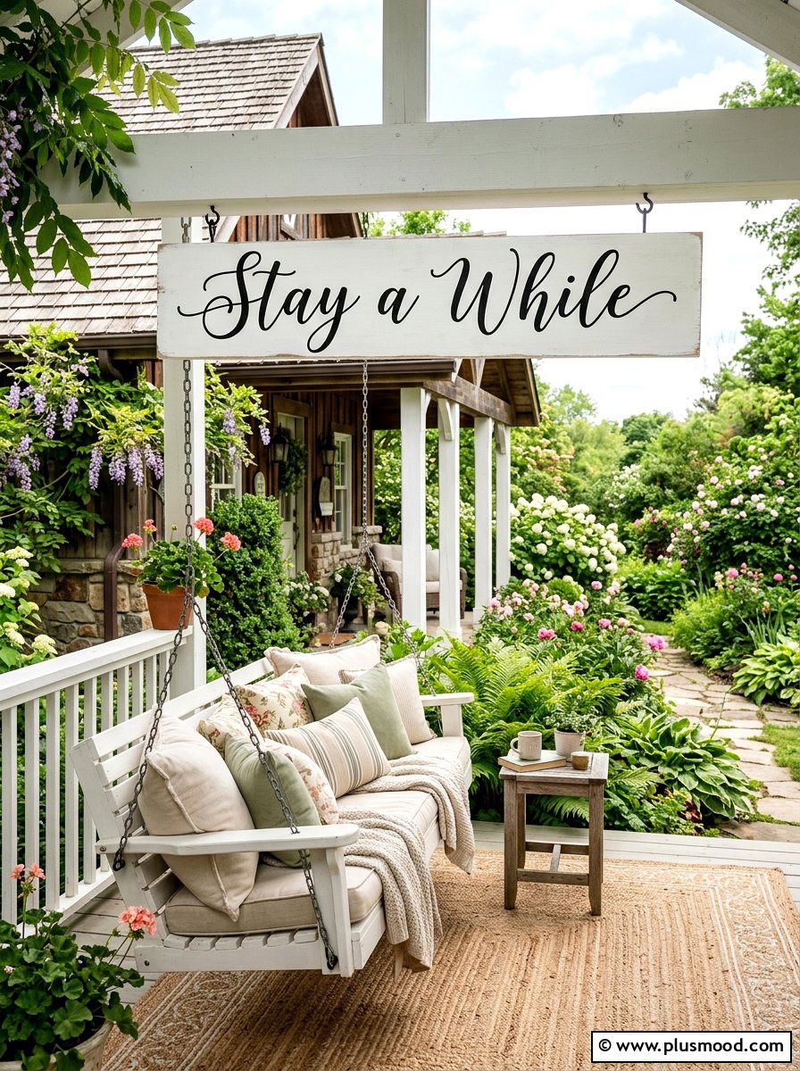 Stay A While Sign - 25 summer front porch sign ideas