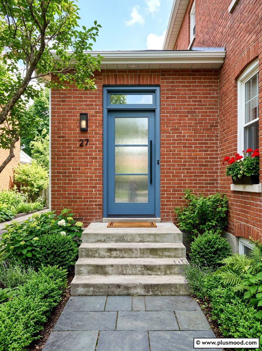 Steel Blue Door With Glass - 25 summer blue front door ideas