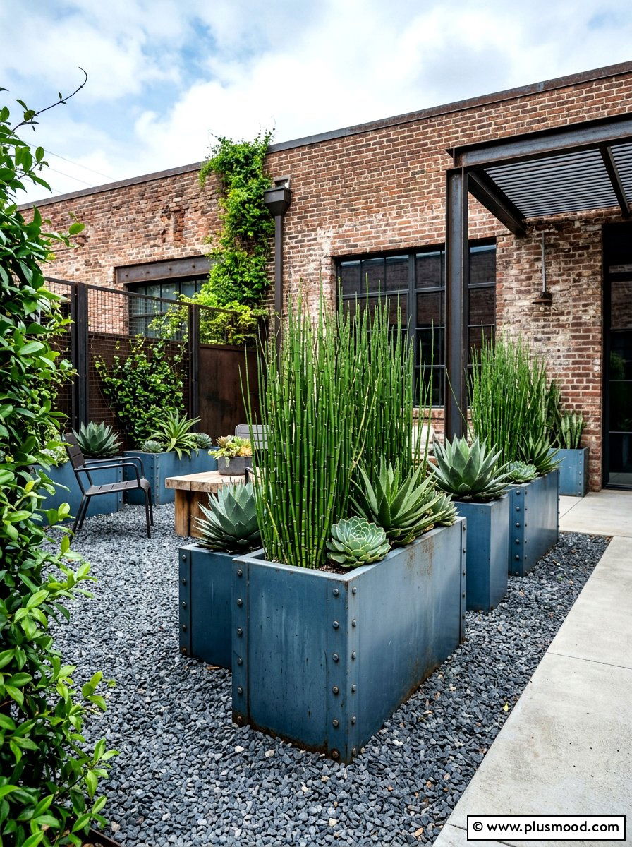 Steel Blue Industrial Look - 25 summer blue planter styling ideas