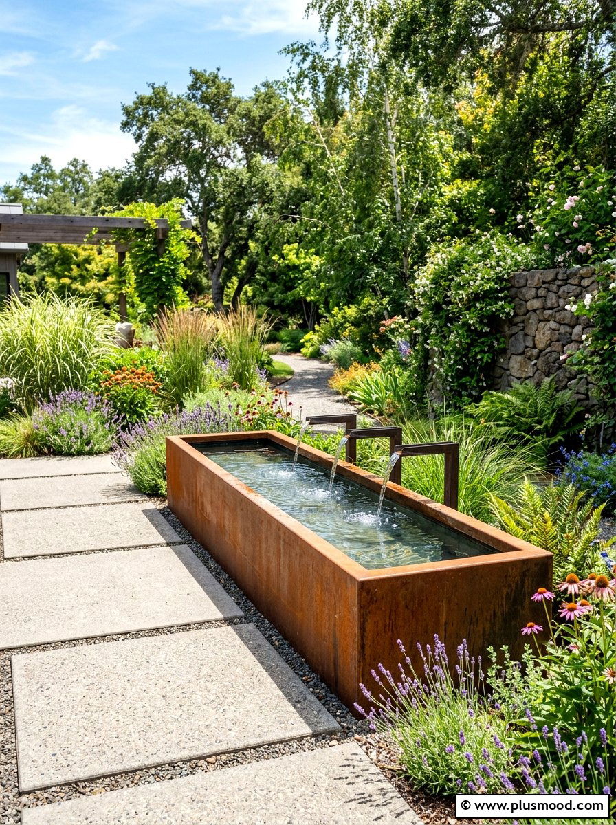 Steel Water Trough - 25 summer fountain ideas for backyard