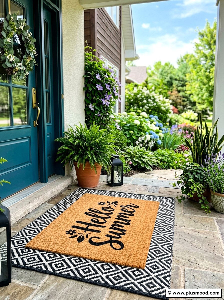 Stenciled Doormat Decor - 25 cheap summer porch ideas