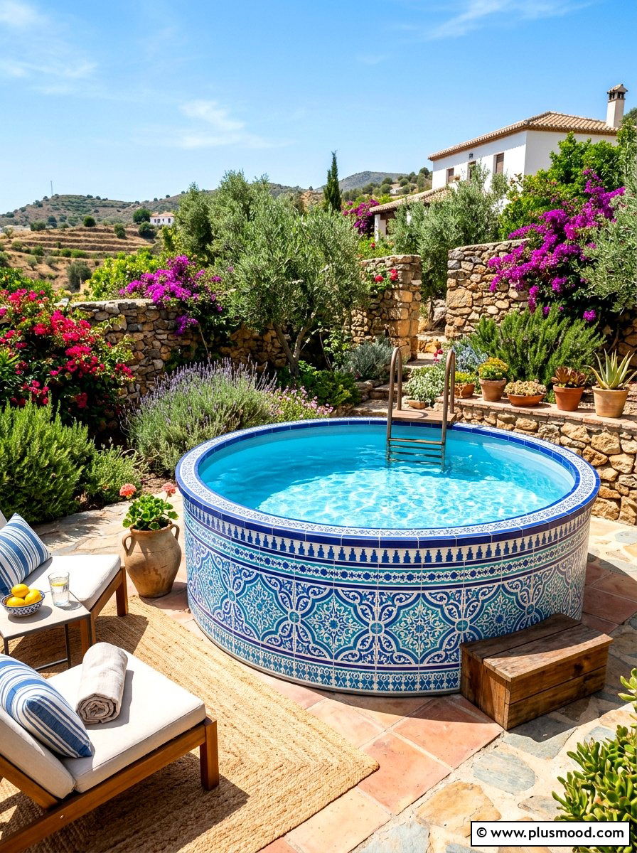 Stenciled Stock Tank Pool - 25 summer stock tank pool ideas