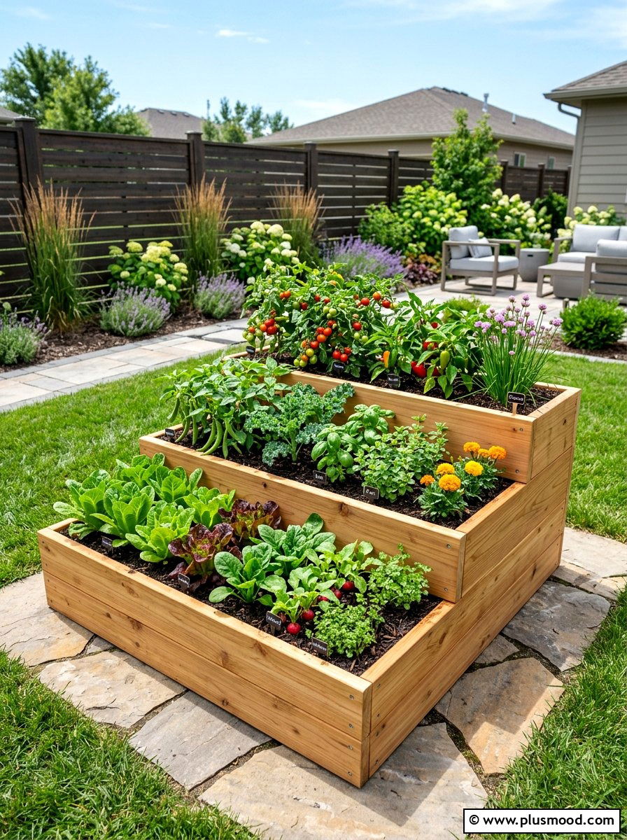 Stepped Wooden Planter Box - 25 summer kitchen garden ideas