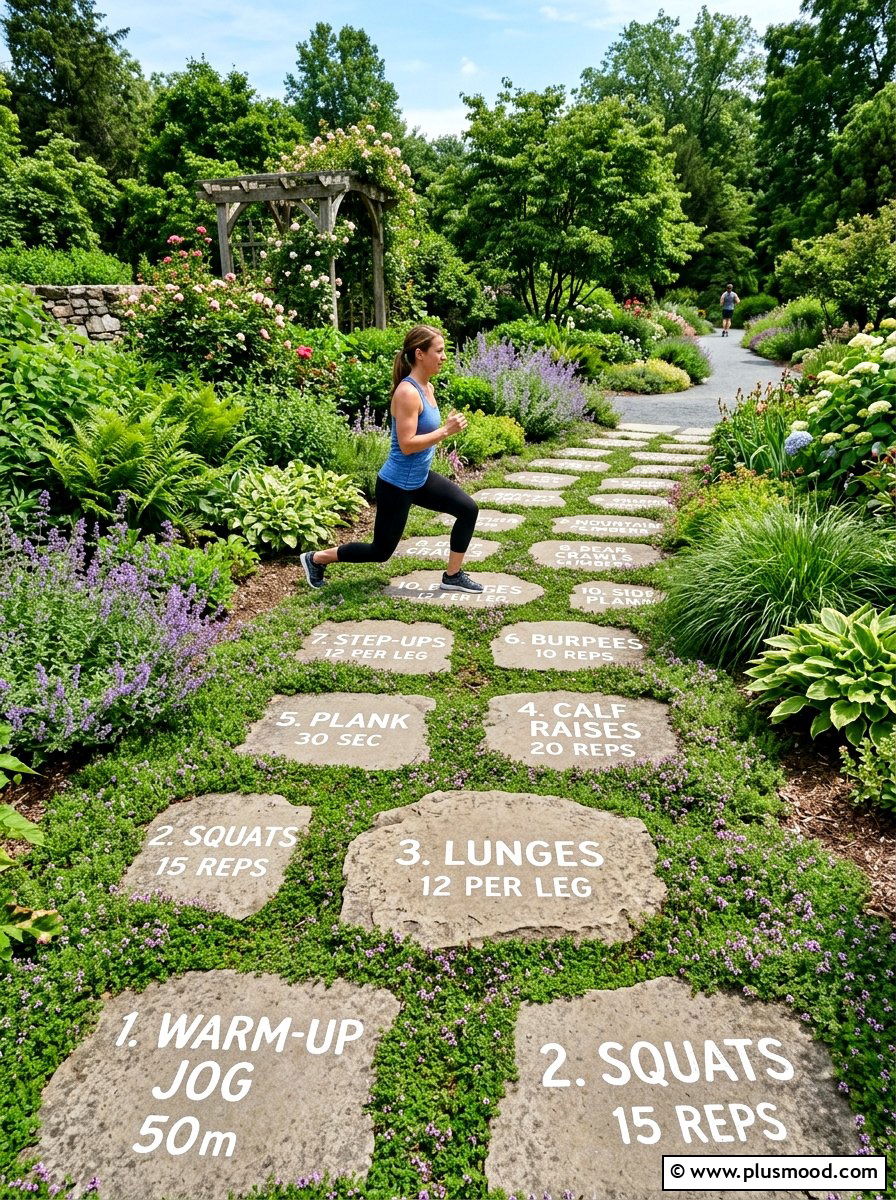 Stepping Stone Exercise Path - 25 small backyard ideas with outdoor gym