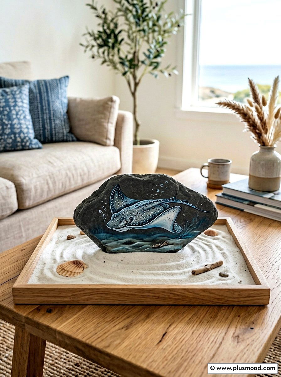 Stingray Painted Stone - 25 painted rock ideas with fish design