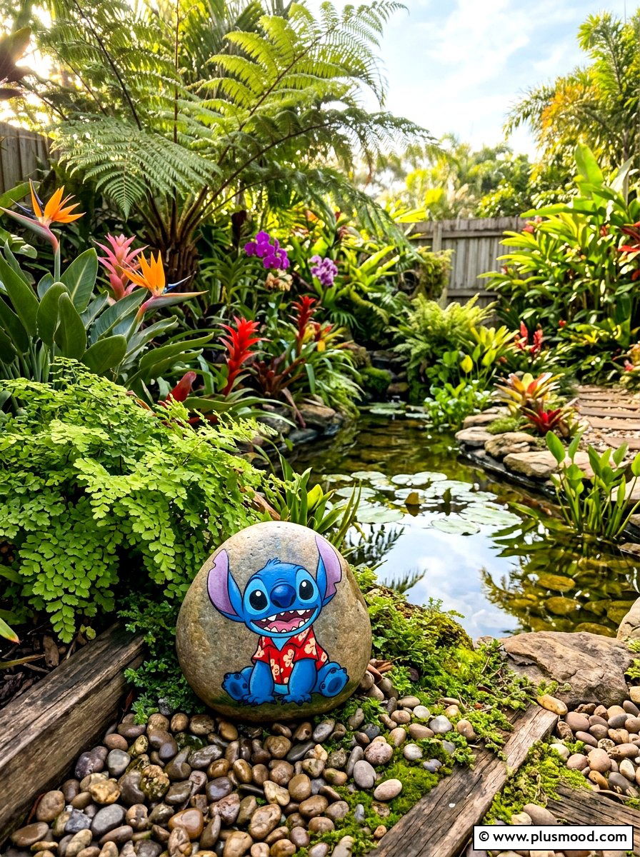 Stitch Painted Rock - 25 painted rock ideas with Disney characters