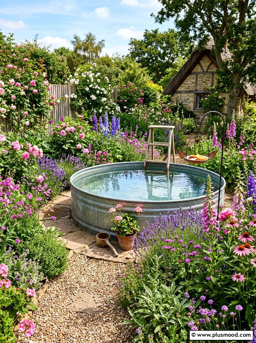 Stock tank pool with flower border - 25 pool landscaping ideas for kids pools