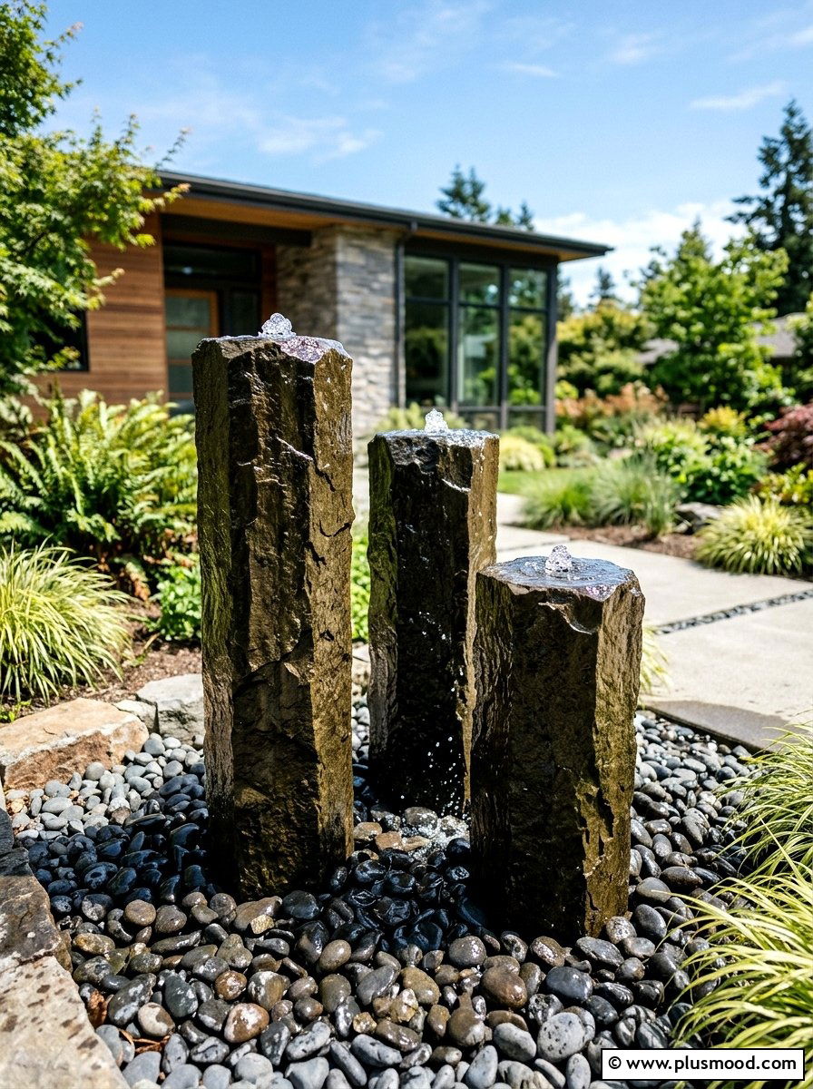 Stone Basalt Columns - 25 outdoor garden decor ideas with water features