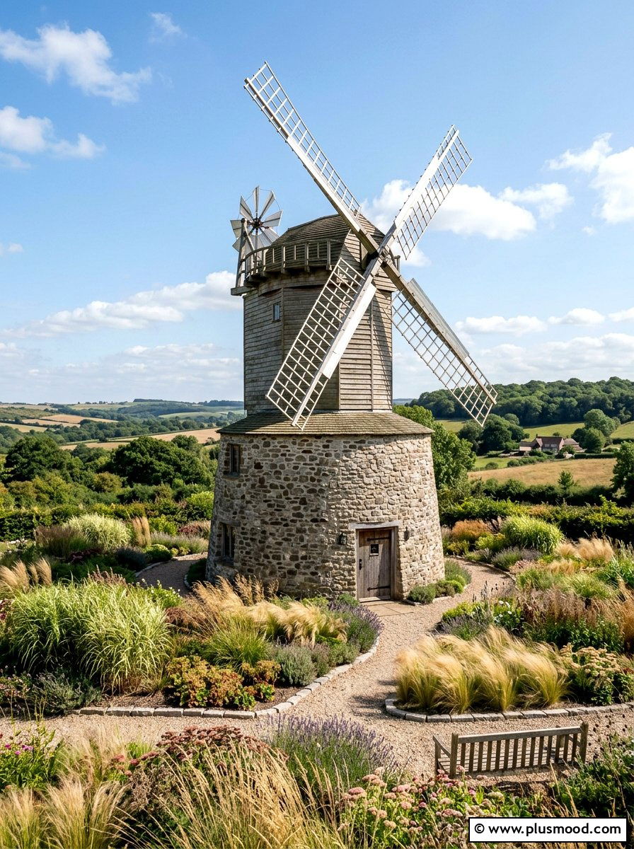 Stone Base Windmill - 25 outdoor garden decor ideas with windmill