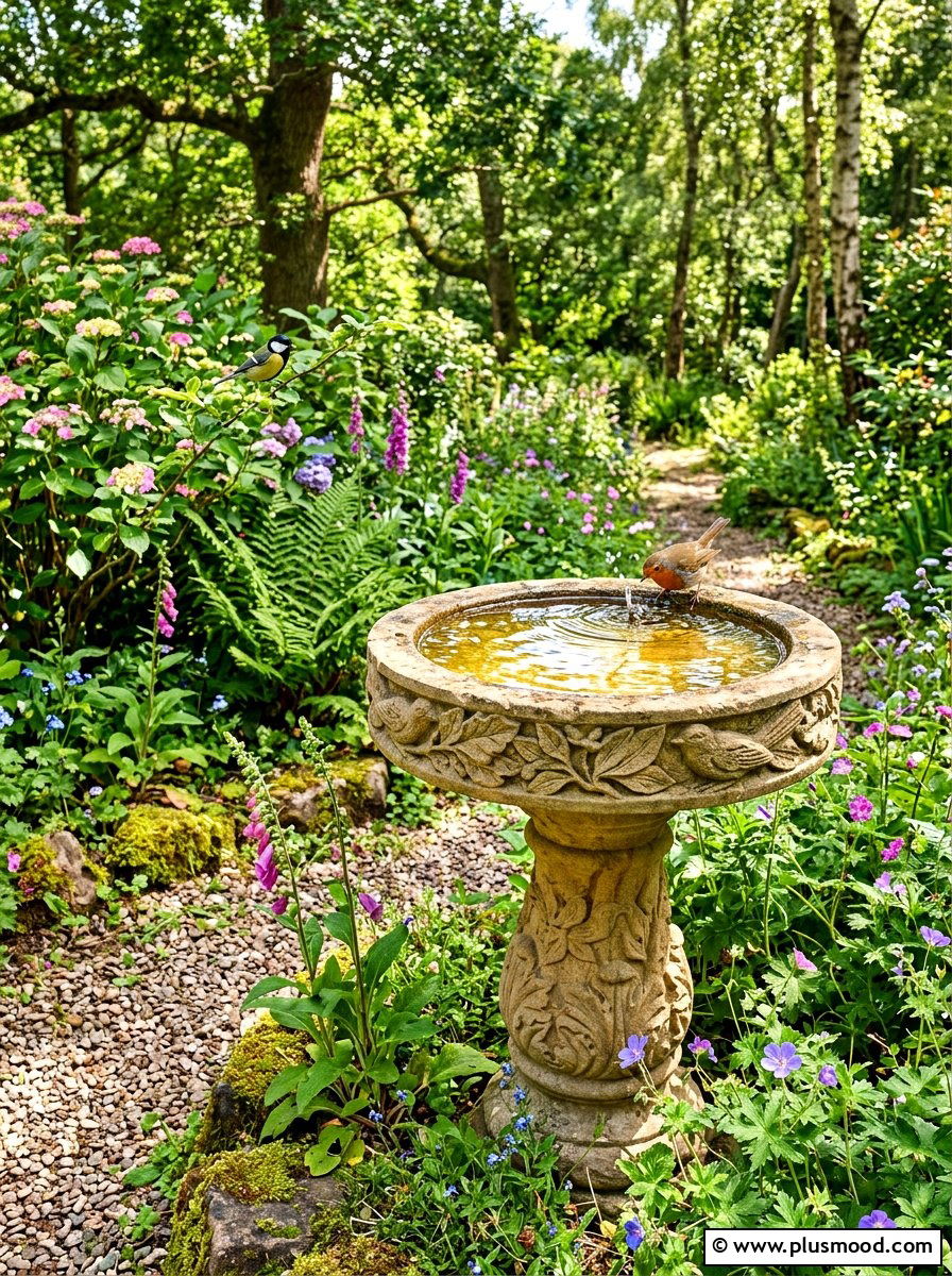 Stone Bird Bath - 25 summer sensory garden ideas