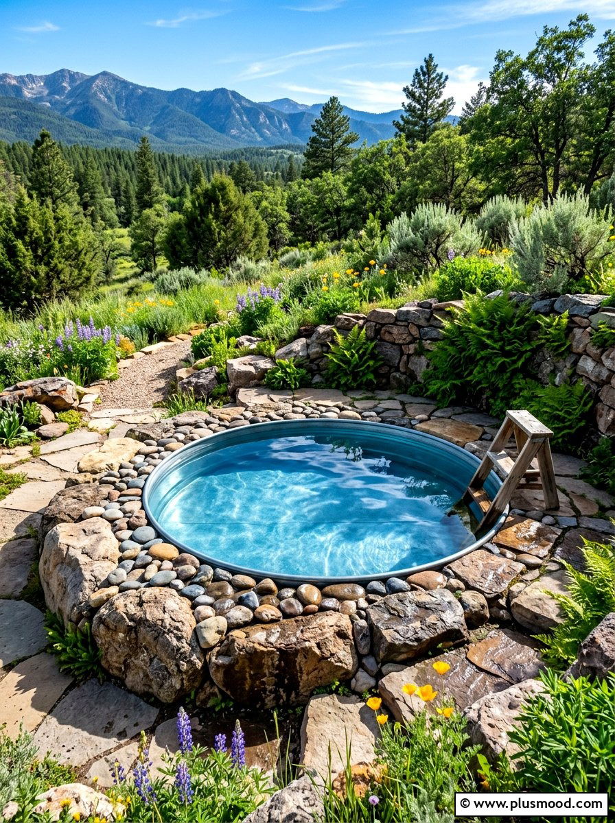 Stone Border Stock Tank Pool - 25 summer stock tank pool ideas