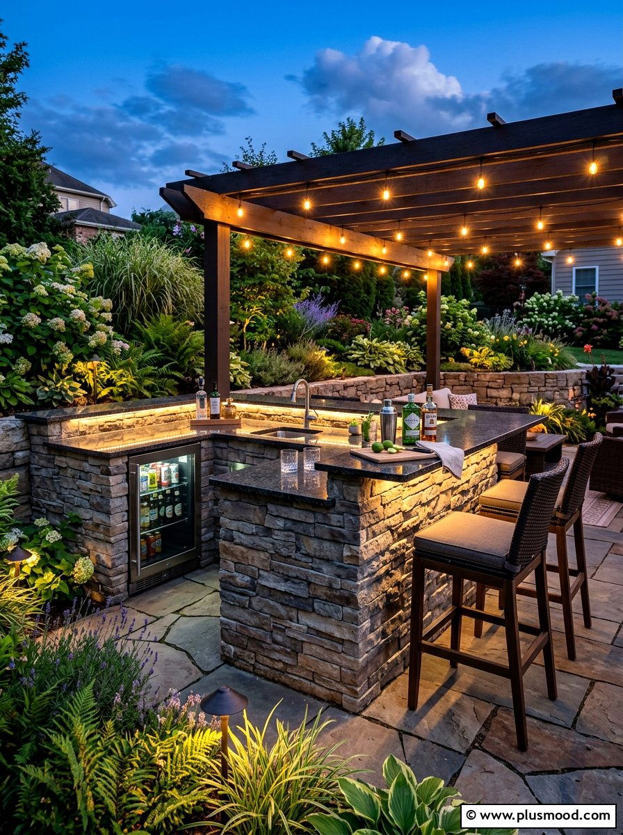 Stone Built In Bar - 25 summer patio bar ideas