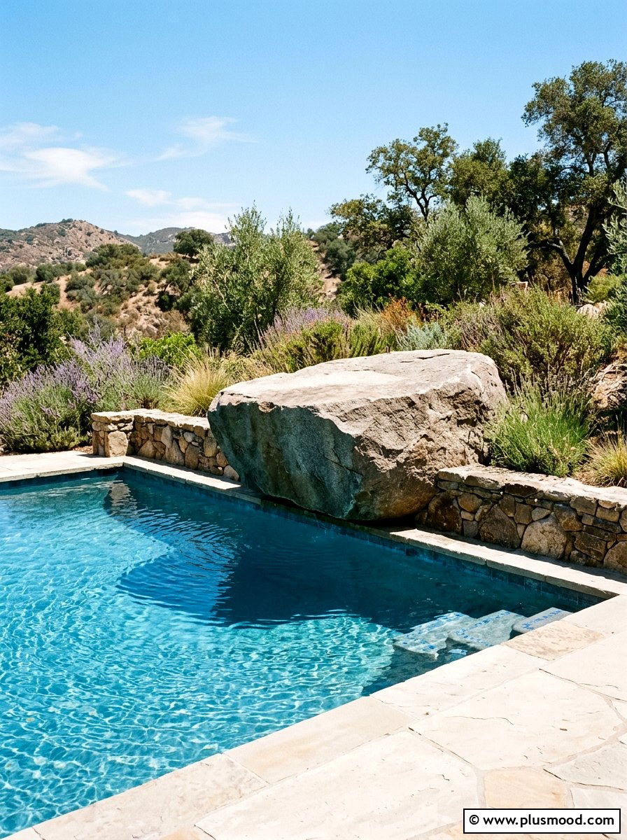 Stone Diving Rock - 25 pool landscaping ideas with boulders