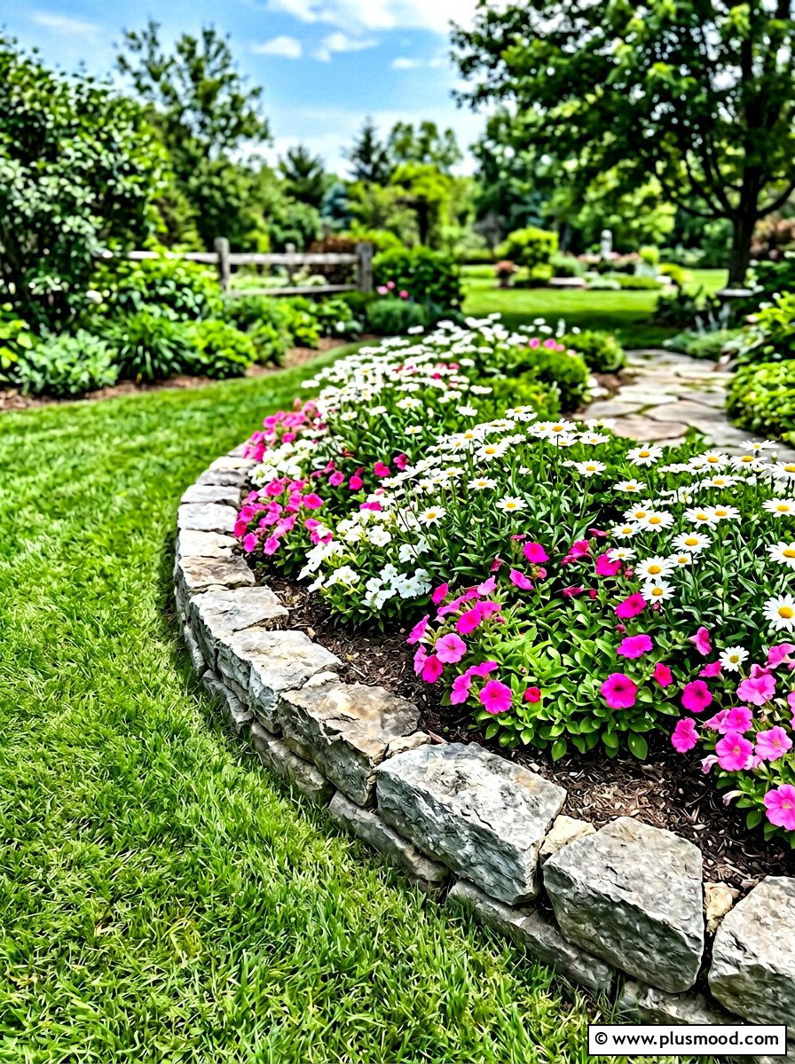 Stone Edge Flower Bed - 25 summer backyard flower bed ideas
