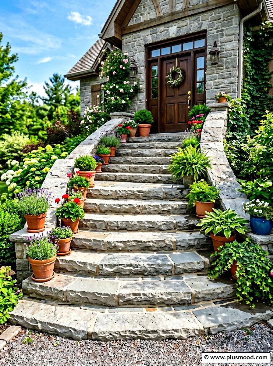 Stone Entry Steps - 25 summer entryway curb appeal ideas