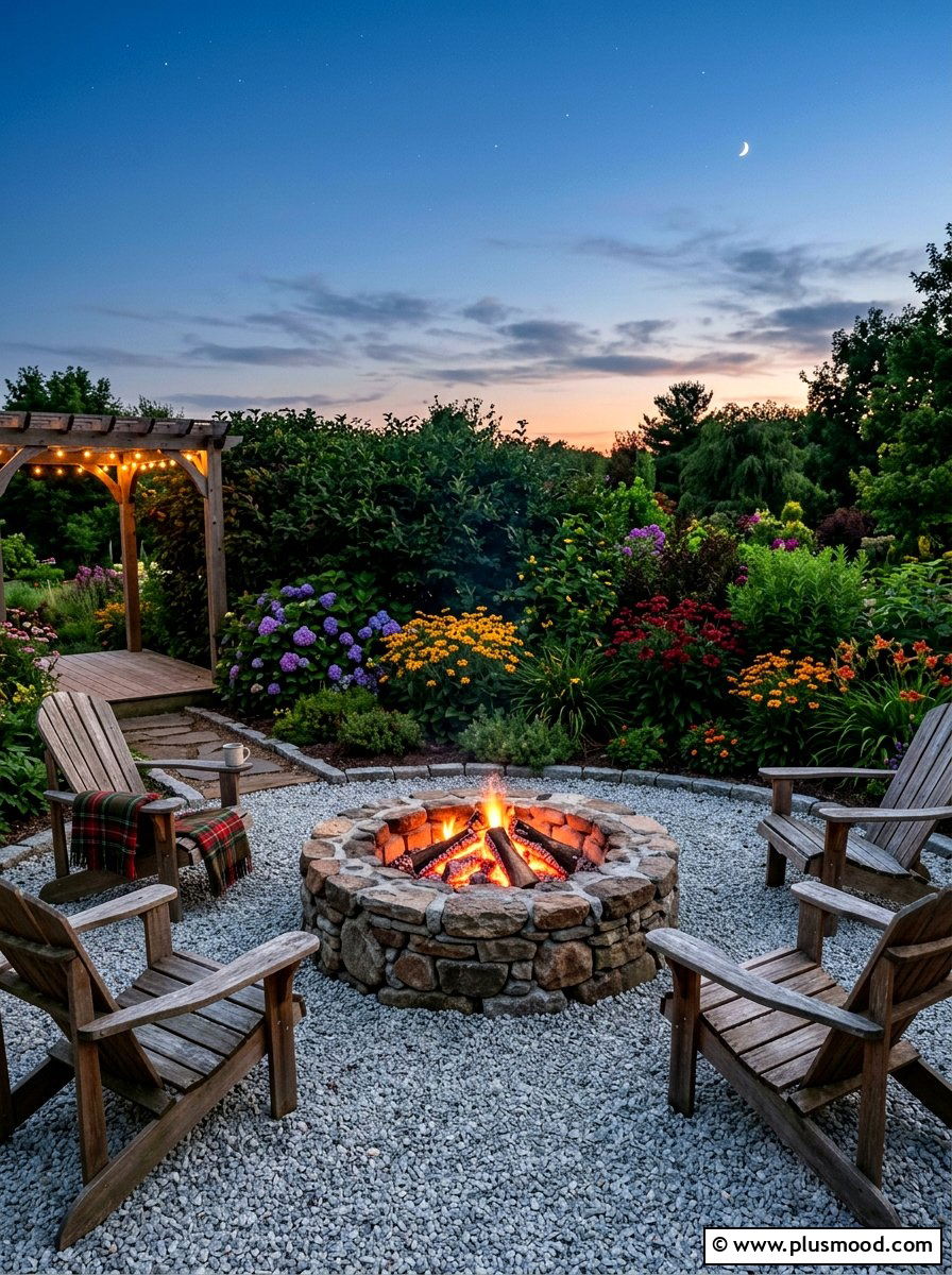Stone Fire Pit - 25 summer backyard cozy corner ideas