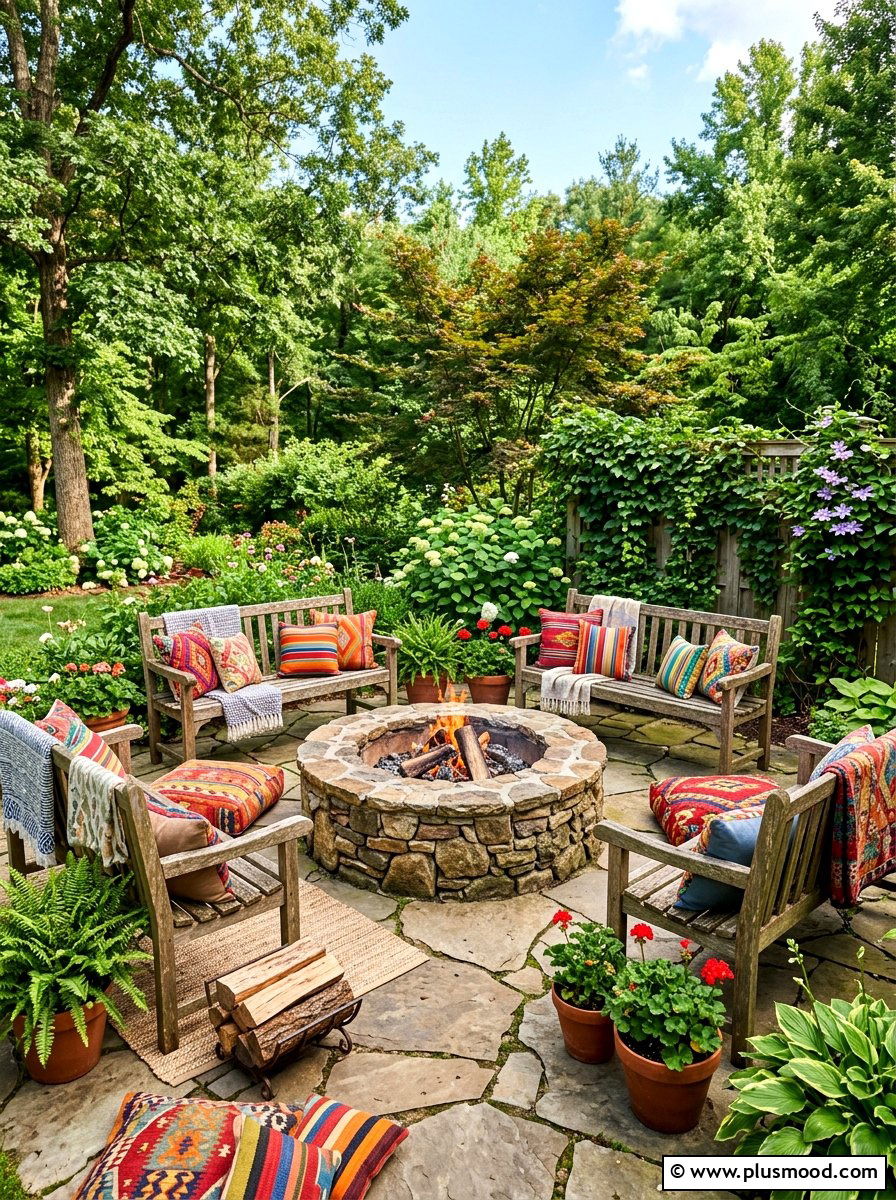 Stone Fire Pit - 25 summer boho patio decor ideas