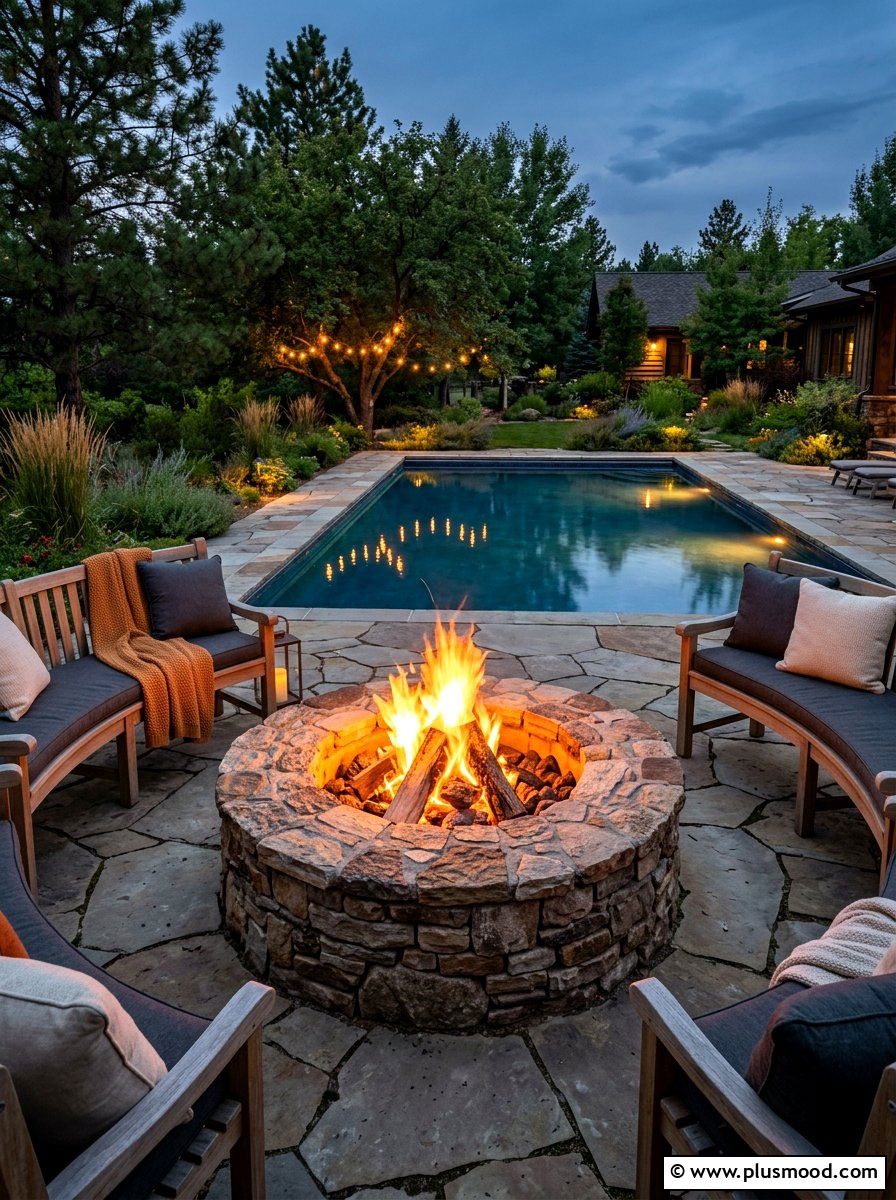 Stone Fire Pit Area - 25 summer farmhouse pool area ideas