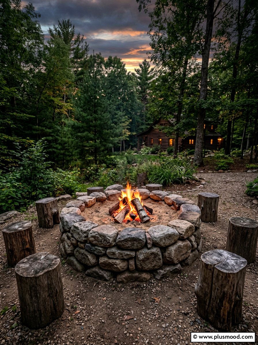 Stone Fire Pit Ring - 25 small backyard ideas farmhouse style