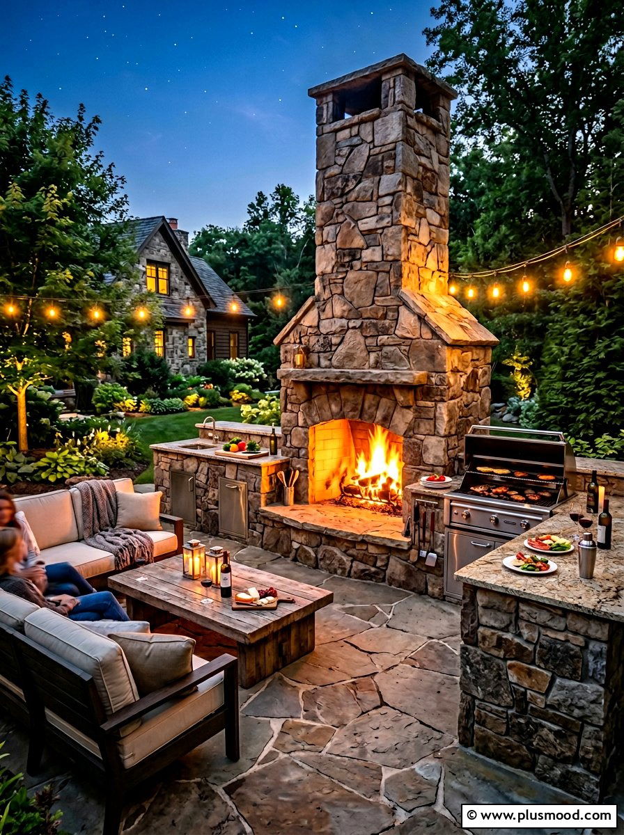 Stone Fireplace Kitchen - 25 summer kitchen ideas