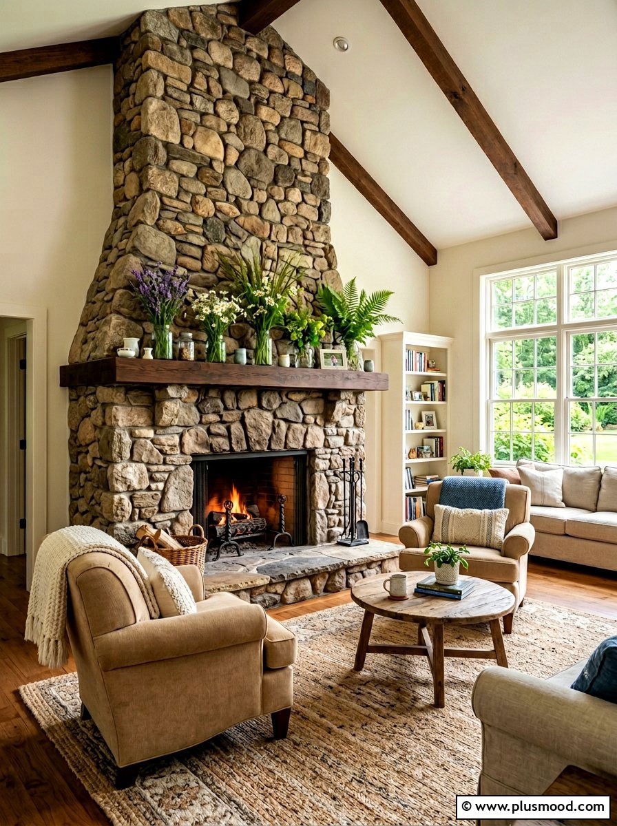 Stone Fireplace Living Room - 25 summer cottage living room ideas