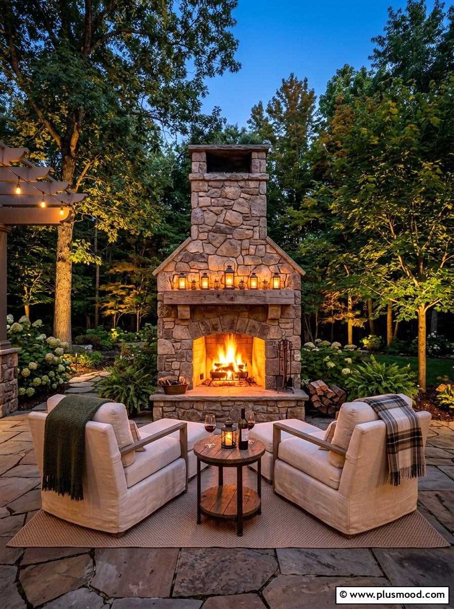Stone Fireplace - 25 small backyard ideas for entertaining